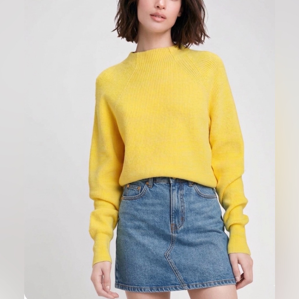 Free People Women Lemon Pop Cotton Blend Ribbed Long Sleeve Sweater Knit Top Xs